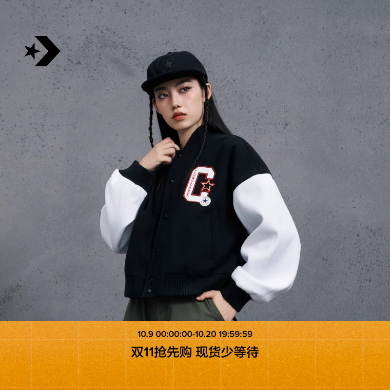 CONVERSE匡威官方 外套女复古字母按扣棒球服10026772