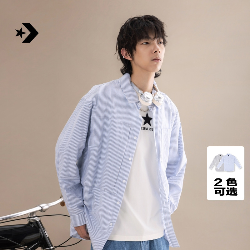 CONVERSE匡威官方 秋季新品宽松条纹长袖衬衫男女休闲上衣UCK061