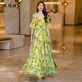 2025新款 碎花连衣裙女夏长款 到脚踝荷叶领长裙夏天大摆裙海边度假