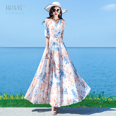 夏季新款显瘦碎花雪纺连衣裙