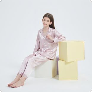 丝绸居家服 长裤 6A正品 22姆米重磅真丝儿童睡衣女童100%桑蚕丝长袖