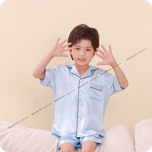 A类24新品25姆米儿童真丝睡衣100%桑蚕丝夏季男宝短袖短裤居家服