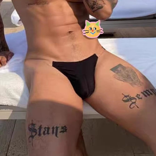 透明腰带男士冰丝白色丁字裤 低腰透气夜场健身提臀比基尼T字裤受