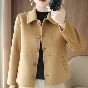 25新款羊绒大衣女短款宽松小个子娃娃领双面羊毛呢子高端休闲外套