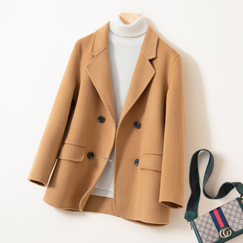 女士双面工装短款赫本风羊绒大衣