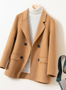 断码清仓秋冬羊绒大衣女士双面西装高端毛呢工装短款赫本风小个子