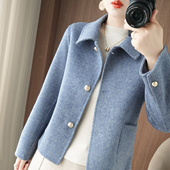 25新款 羊绒大衣女短款 宽松小个子娃娃领双面羊毛呢子高端休闲外套