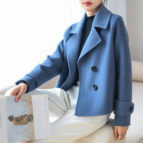 2025新羊绒大衣女短款宽松小个子西装风双面羊毛呢子高端休闲外套