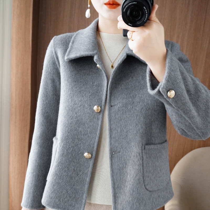 新款双面羊毛大衣女宽松高级感小个子短款小香风骆驼绒呢子外套冬