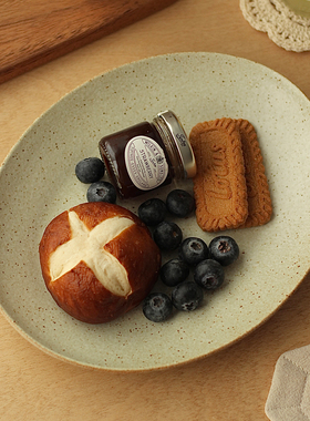 胡桃集市日式复古简约椭圆形鱼盘早餐盘甜品盘牛排盘意面盘粗陶盘