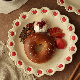 胡桃集市10英寸大号早餐盘正餐盘牛排盘苹果釉下彩沙拉盘意面盘