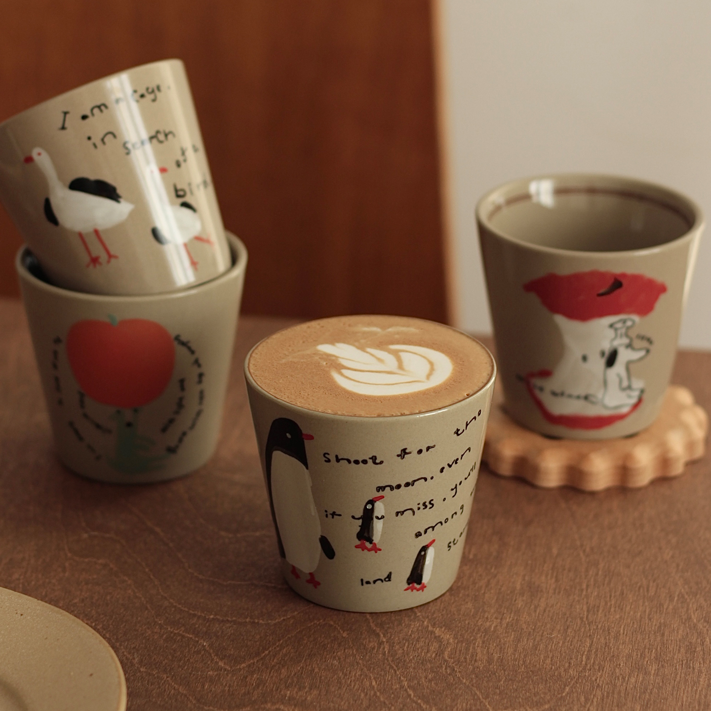 胡桃集市复古插画手握杯咖啡杯茶杯澳白浓缩杯下午茶杯礼物釉下彩