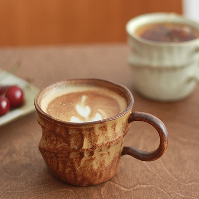 胡桃集市日式复古侘寂风咖啡杯不规则手作粗陶杯拿铁拉花下午茶杯