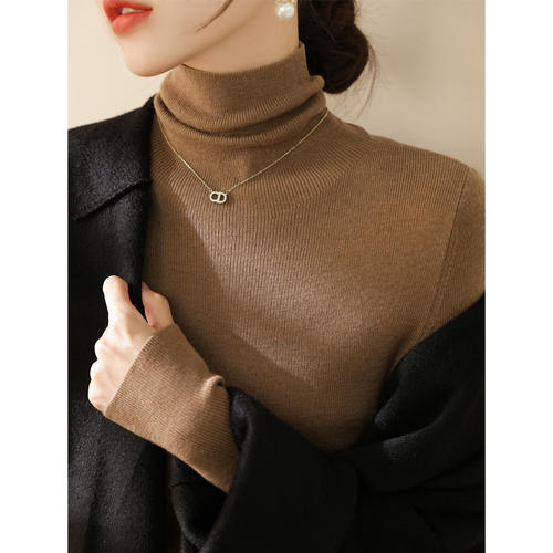 羊毛修身长袖堆堆高领内