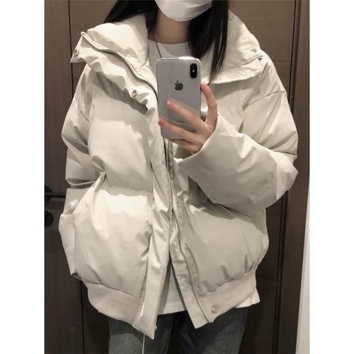 米白色美式棉服女款冬季