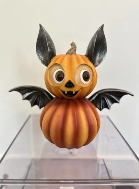 新款万圣节恐怖蝙蝠南瓜摆件 万圣节树脂工艺品万圣节装饰摆件