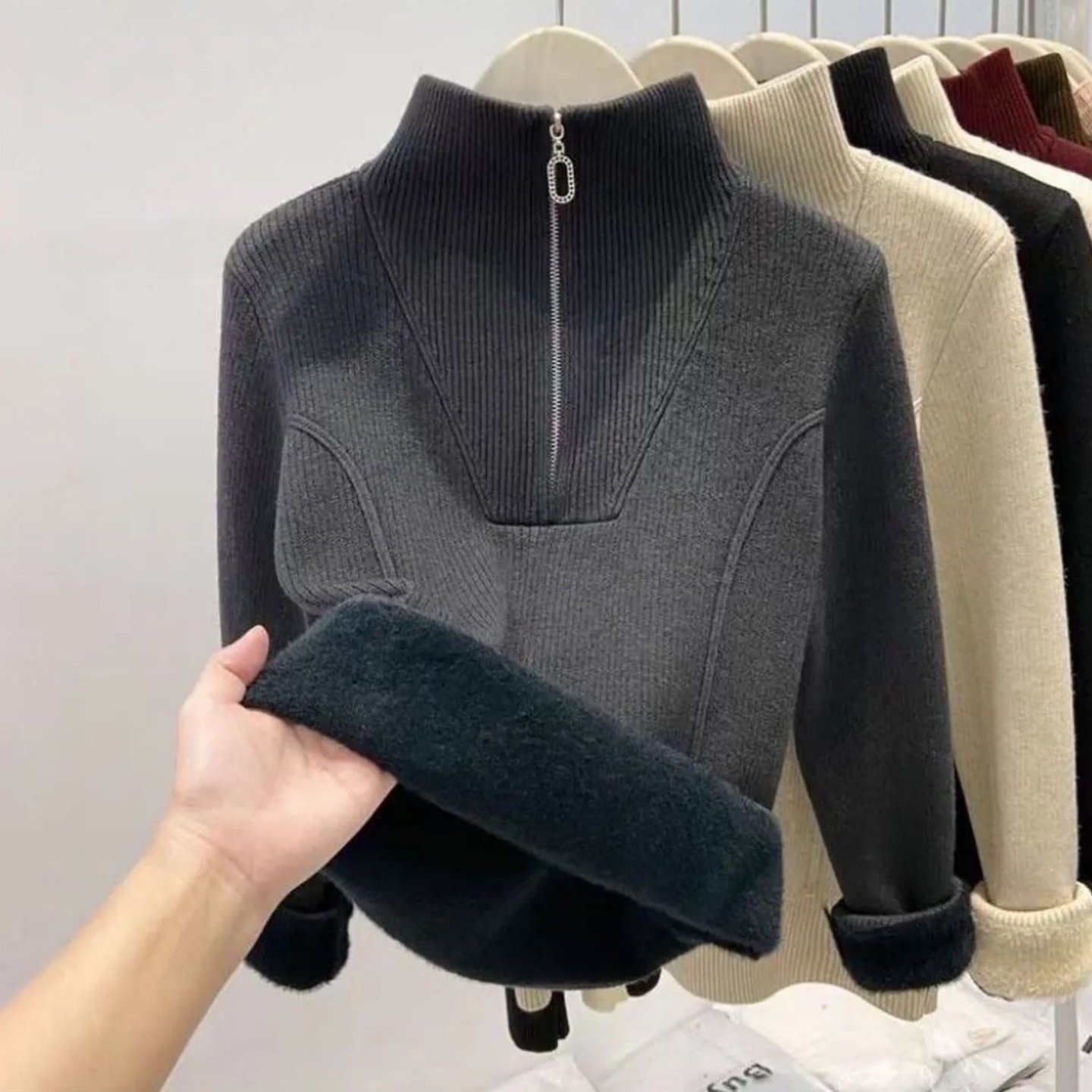 大码加厚一体绒毛衣女时尚立领半拉链保暖上衣冬季打底衫长袖内搭,女装/女士精品,大码内搭,淘宝优惠券,粉丝福利购,淘宝优惠卷