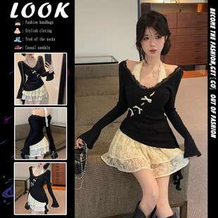 春秋冬季穿搭小个子纯欲风设计感小众罩衫蕾丝连衣裙子两件套装女