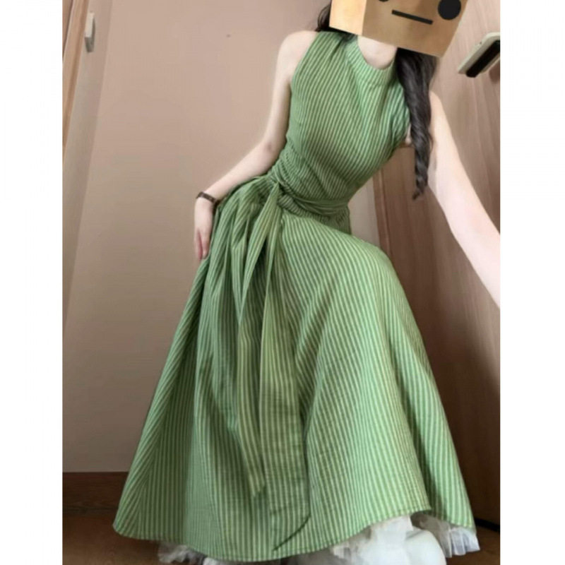 原版做法 原版质量 色条纹连衣裙高级穿搭巨好看收腰显瘦长裙子