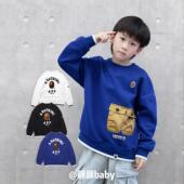 宽松拼接口袋字母纯棉休闲套头卫衣 日系潮男儿童上装 25秋冬季 新款