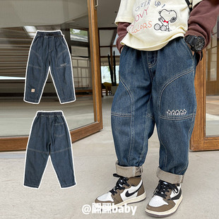 松紧腰宽松牛仔长裤 日系潮街头洋气做旧男儿中童装 新款 25春秋季