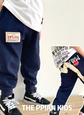 25春秋季新款男儿中童装日系潮牌纯棉毛圈大m运动休闲长裤加绒