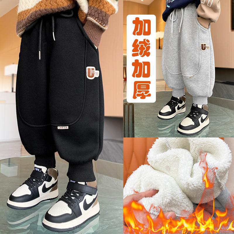 儿童羊羔绒裤子男童2025秋冬卫裤小童一体绒宝宝运动裤潮加绒加厚