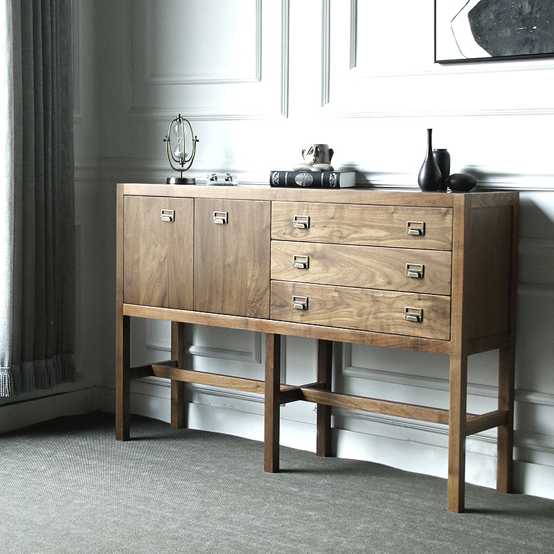 北欧特级黑胡桃实木门厅玻璃客厅