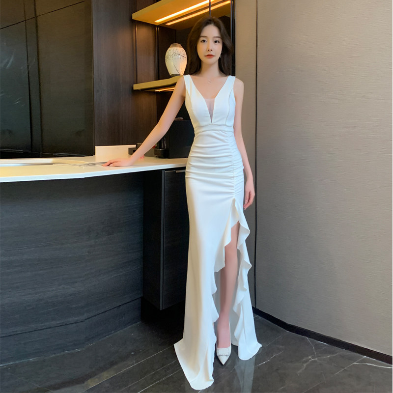 晚礼服高级感小众气质宴会名嫒轻奢荷叶边开叉鱼尾长裙性感连衣裙