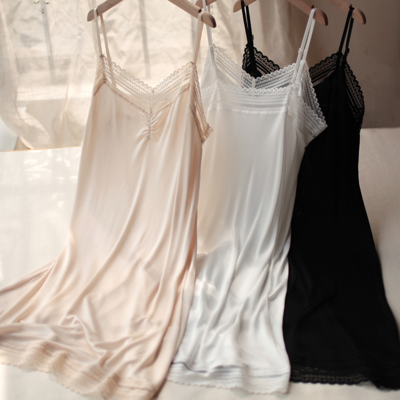 居家弹力针织桑蚕丝吊带打底裙