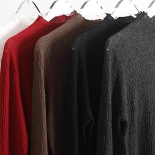 桑蚕丝羊绒圆领打底衫 真丝提花上衣春秋保暖薄安哥拉红基础 女长袖