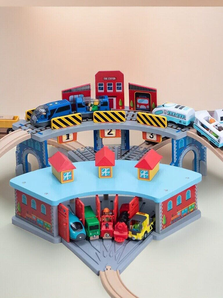 WOODEN TRAIN BULK TRACK ACCESSORIES PARKING GARAGE SERIES TRACK SCENE EDUCATIONAL TOYS