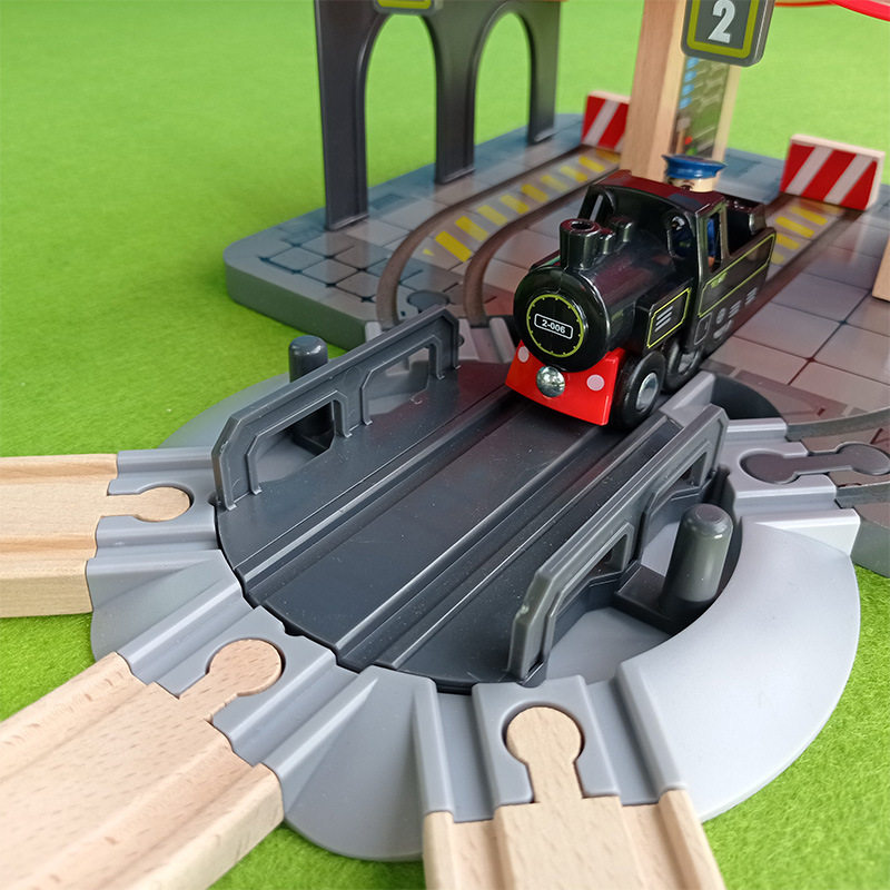 FOREIGN TRADE EXPORT CROSS-BORDER WOODEN RAIL STATION RAILWAY STATION HIGH-SPEED RAIL MOTOR CAR TOYS COMPATIBLE WOODEN RAILS FOR BOYS AND GIRLS