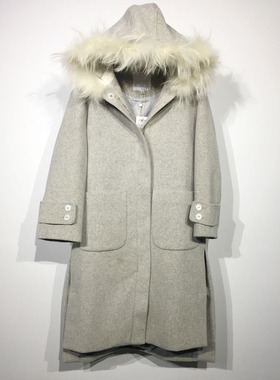 M系列 D90487 时尚真毛领毛呢外套品牌女装折扣