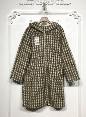 西树系列 D86318 时尚长款仿貂绒毛呢外套品牌女装折扣