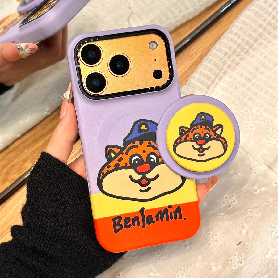 韩国可爱卡通豹警官磁吸支架磨砂适用iphone16pro手机壳苹果17新款15创意14pro女17超火15promax防摔保护套