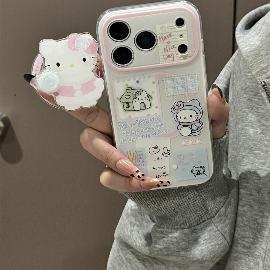 韩国可爱卡通猫咪贴图磁吸支架适用iphone16pro手机壳苹果17新款15创意14pro女17超火15promax防摔保护套少女
