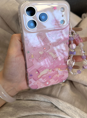 韩国可爱卡通粉紫色小马电镀鎏金适用iphone16pro手机壳苹果17新款15创意14pro女款17超火15promax防摔保护套