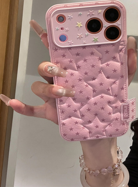 韩国y2k星星皮质羽绒服镜头全包适用iphone16pro手机壳苹果17新款15创意14pro女款17超火15promax防摔保护套