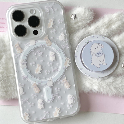 DGP韩国白色可爱卡通小狗兔子磁吸支架适用于iPhone16promax手机壳14苹果15pro硬壳新款女款超火小红书保护套