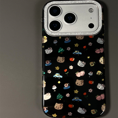 韩国可爱卡通满屏猫咪适用iphone16pro手机壳苹果17新款15创意14pro女17超火15promax防摔保护套小红书双层