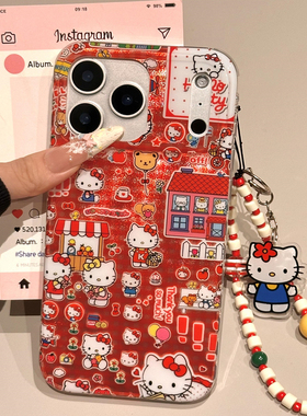 韩国可爱卡通满屏红色猫咪适用iphone16pro手机壳苹果17新款15创意14pro女17超火15promax防摔保护套小红书