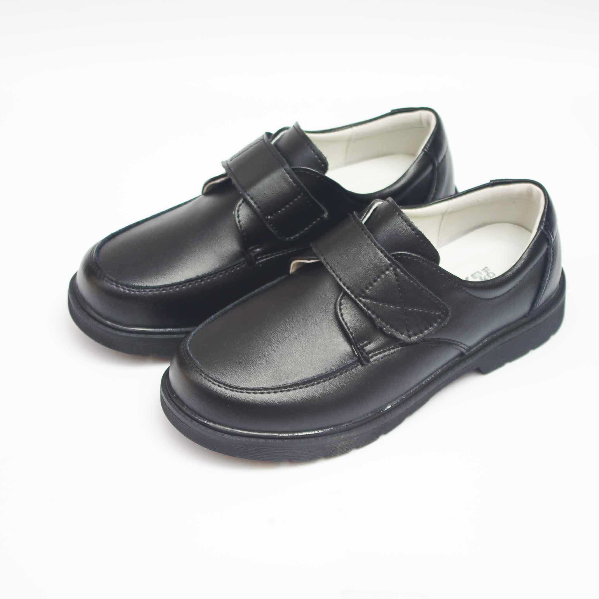 学生皮鞋男生真皮黑皮鞋圆头魔术贴系带礼仪正装校服校园学院升旗