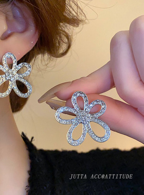 花朵耳钉女满钻太阳花耳饰耳环小众轻奢气质高级感新款网红爆款潮