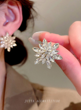 雪花大耳钉女锆石轻奢高级感夸张2026新款潮过新年耳饰秋冬花朵潮