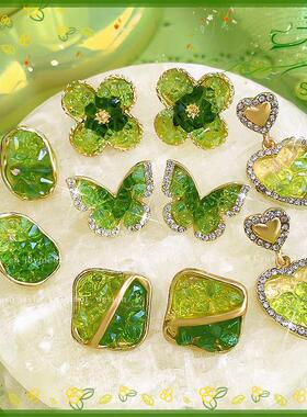 春夏小清新绿色耳钉女2026新爆款气质蝴蝶耳环甜美耳饰高级感森系