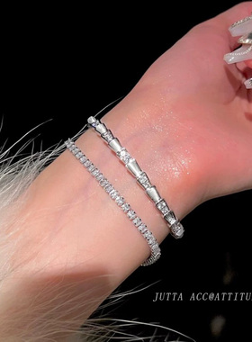 闪钻贝母灵蛇手镯女轻奢开口方钻手链高级感锆石手饰叠戴小众精致