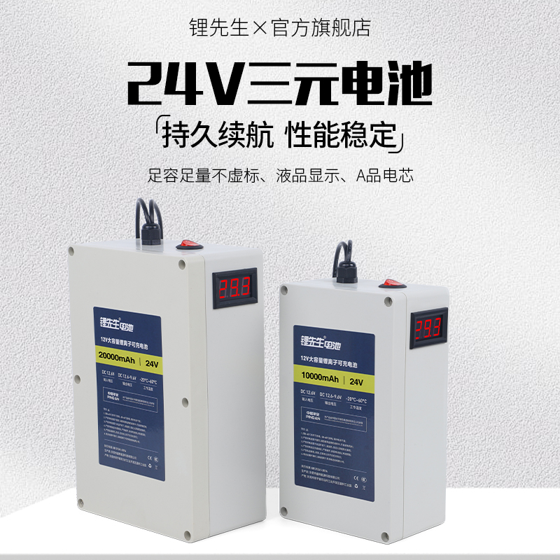 24V锂电池可移动电源大容量蓄电池18650大功率可充电电瓶