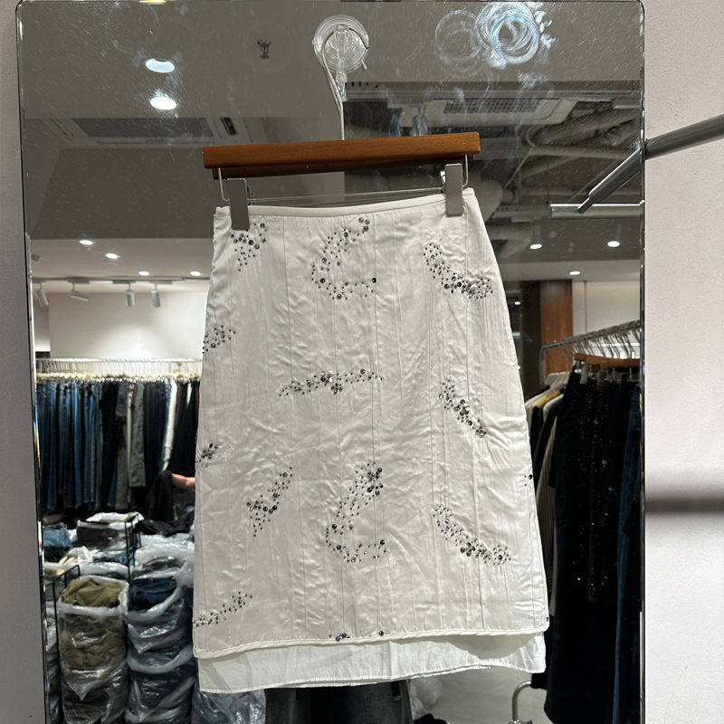 欧洲站复古立体刺绣百搭半身裙