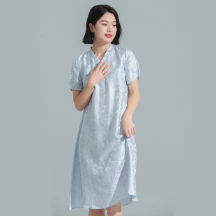 画庭 068 瓷片高端复古文艺短袖 套头款 连衣裙 轻中式 G22S